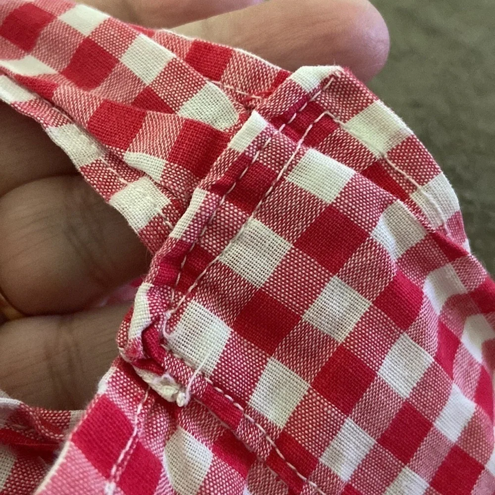Vintage Handmade Apron Red And White Check Front Pocket